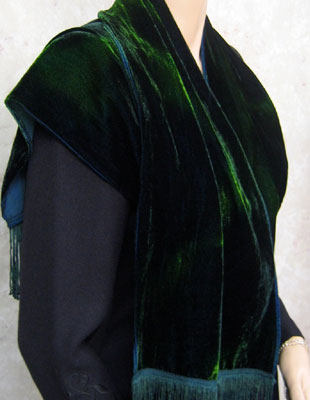 Deep pile, hand painted velvet fringed shawls