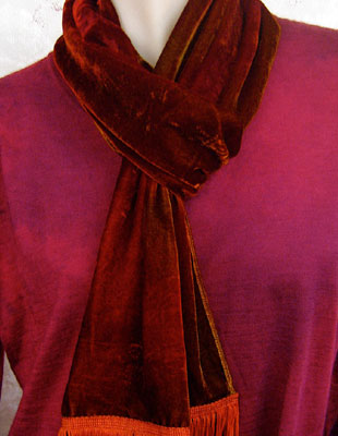 Deep pile, hand painted velvet fringed shawls