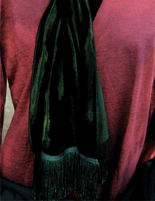 Deep pile, hand painted velvet fringed shawls