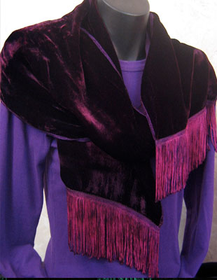Deep pile, hand painted velvet fringed shawls