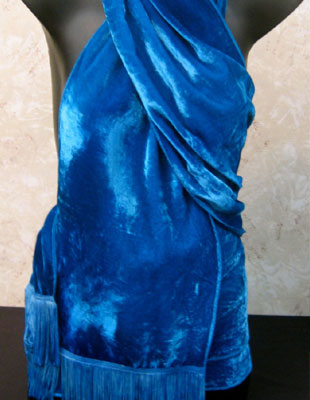 Deep pile, hand painted velvet fringed shawls