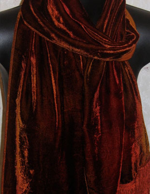 Deep pile, hand painted velvet fringed shawls