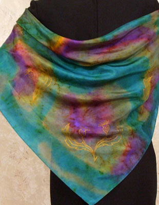 Silk Scarves hand painted over Celtic Wild Highland Thistle designs