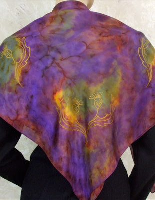 Silk Scarves hand painted over Celtic Wild Highland Thistle designs