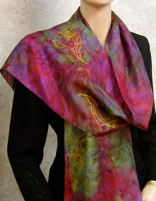 Silk Scarves hand painted over Celtic Wild Highland Thistle designs