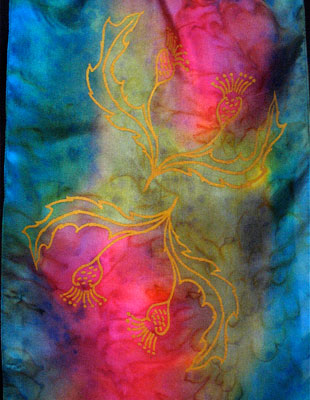 Silk Scarves hand painted over Celtic Wild Highland Thistle designs