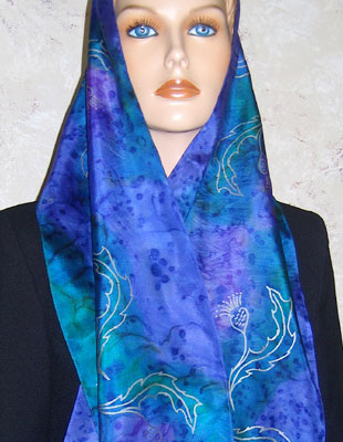 Silk Scarves hand painted over Celtic Wild Highland Thistle designs