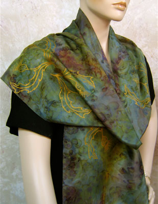 Silk Scarves hand painted over Celtic Wild Highland Thistle designs