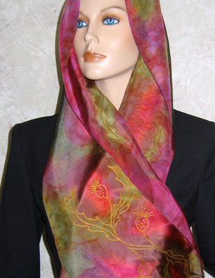 Silk Scarves hand painted over Celtic Wild Highland Thistle designs