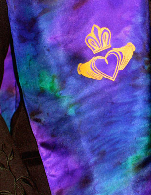 Silk Scarves hand painted over Celtic Claddagh designs