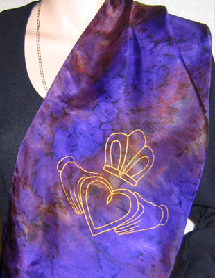 Silk Scarves hand painted over Celtic Claddagh designs