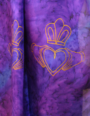 Silk Scarves hand painted over Celtic Claddagh designs