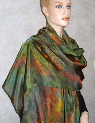 Silk Scarves hand painted over Celtic Claddagh designs