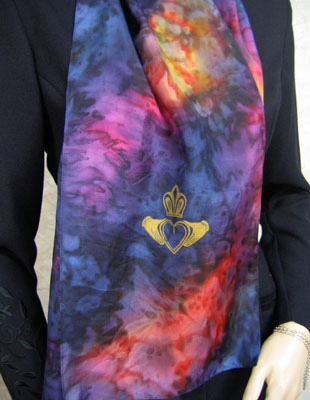 Silk Scarves hand painted over Celtic Claddagh designs
