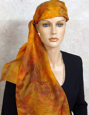 Silk Scarves hand painted over Celtic Claddagh designs
