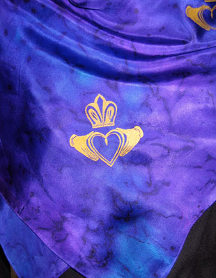 Silk Scarves hand painted over Celtic Claddagh designs