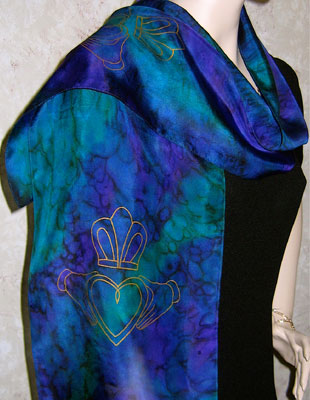 Silk Scarves hand painted over Celtic Claddagh designs