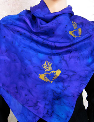 Silk Scarves hand painted over Celtic Claddagh designs