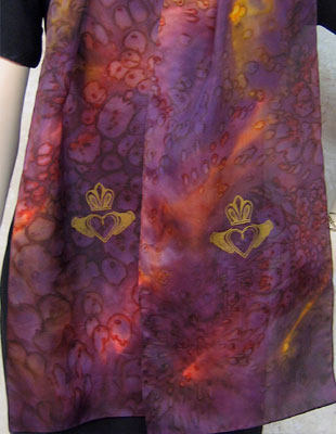 Silk Scarves hand painted over Celtic Claddagh designs