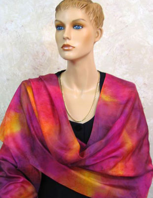 Long Silk Scarves painted in brilliant opal colours