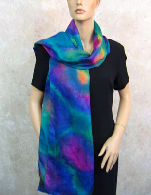 Long Silk Scarves painted in brilliant opal colours