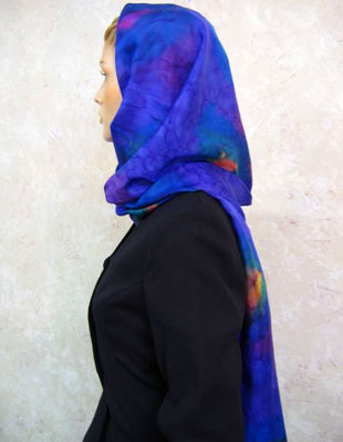 Long Silk Scarves painted in brilliant opal colours