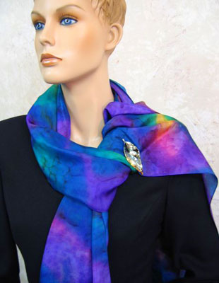Long Silk Scarves painted in brilliant opal colours