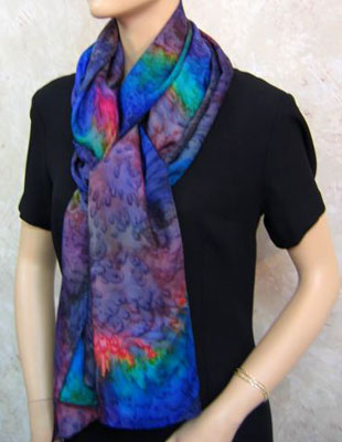 Long Silk Scarves painted in brilliant opal colours