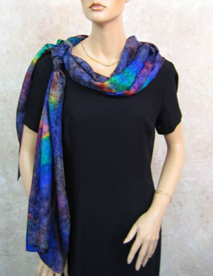 Long Silk Scarves painted in brilliant opal colours