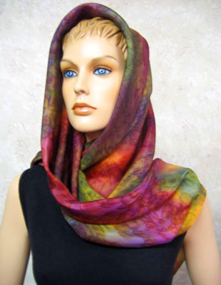 Square Silk Scarves painted in brilliant opal colours