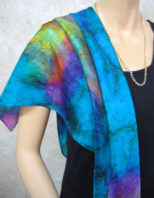 Square Silk Scarves painted in brilliant opal colours