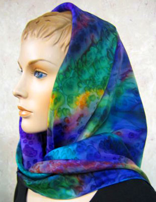 Square Silk Scarves painted in brilliant opal colours