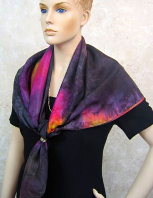Square Silk Scarves painted in brilliant opal colours