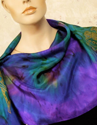 Silk Scarves hand painted over Celtic Royal Thistle of Scotland designs