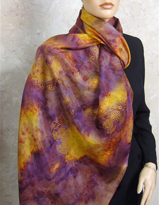 Silk Scarves hand painted over Celtic Royal Thistle of Scotland designs