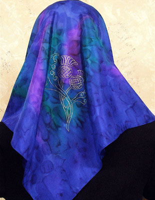 Silk Scarves hand painted over Celtic Royal Thistle of Scotland designs