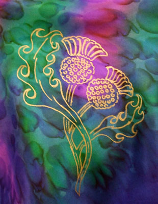 Silk Scarves hand painted over Celtic Royal Thistle of Scotland designs