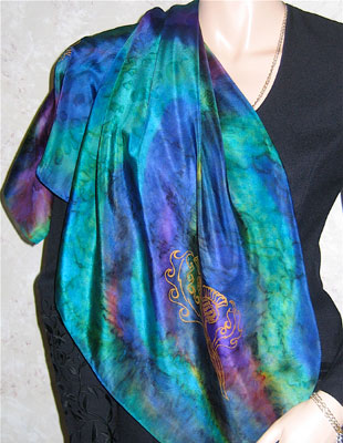 Silk Scarves hand painted over Celtic Royal Thistle of Scotland designs
