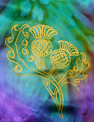 Silk Scarves hand painted over Celtic Royal Thistle of Scotland designs