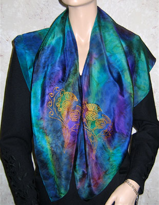 Silk Scarves hand painted over Celtic Royal Thistle of Scotland designs