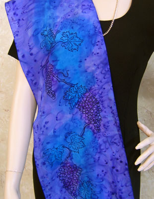 Long Silk Scarves painted over Vineyard Art designs