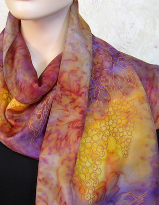 Long Silk Scarves painted over Vineyard Art designs