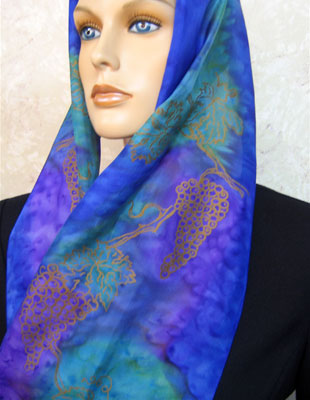 Long Silk Scarves painted over Vineyard Art designs