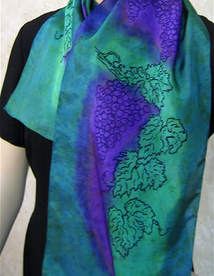 Long Silk Scarves painted over Vineyard Art designs