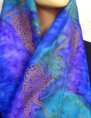 Long Silk Scarves painted over Vineyard Art designs