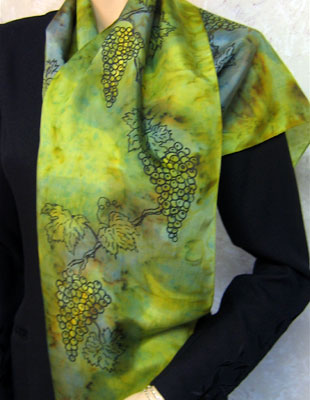 Long Silk Scarves painted over Vineyard Art designs