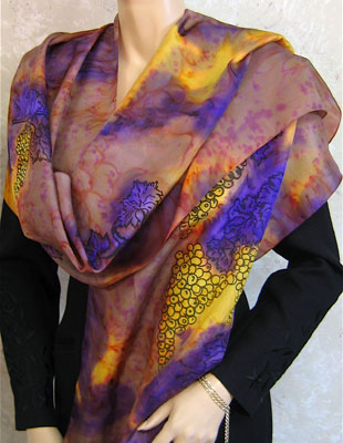 Long Silk Shawls painted over Vineyard Art designs