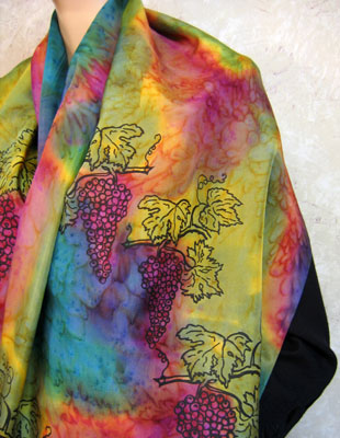 Long Silk Shawls painted over Vineyard Art designs