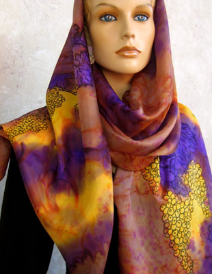 Long Silk Shawls painted over Vineyard Art designs